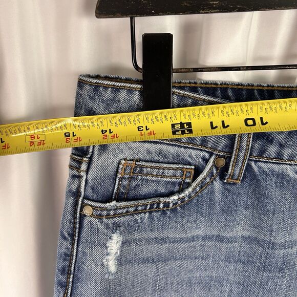 Anthropologie EVIDNT MALIBU Girlfriend Size 27 Blue Denim Shredded Hems Back Leg - Picture 3 of 11